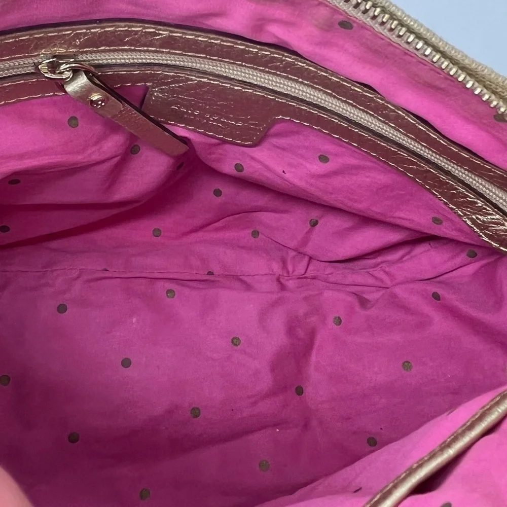 Authenticated Kate Spade Gold Metallic Glitter Canvas Leather Gabi Avalon Hobo‎